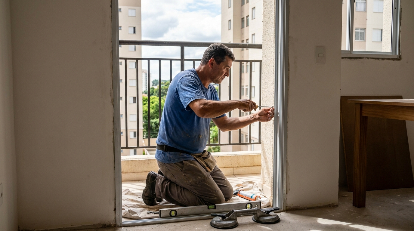 Janela de vidro em apartamento alto em Niterói-RJ